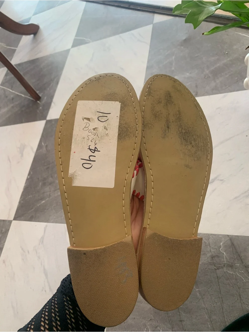 Jack Rogers White Leather Thong Sandals with Red Stitching and 'LOVE' Detail